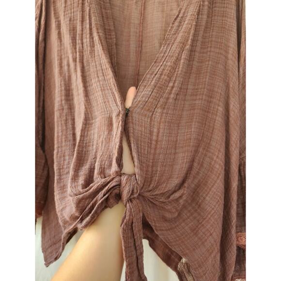 Free People kimono boho Rosebud Guaze Cotton Festival Hippie Grunge Peasant OS - Picture 7 of 12